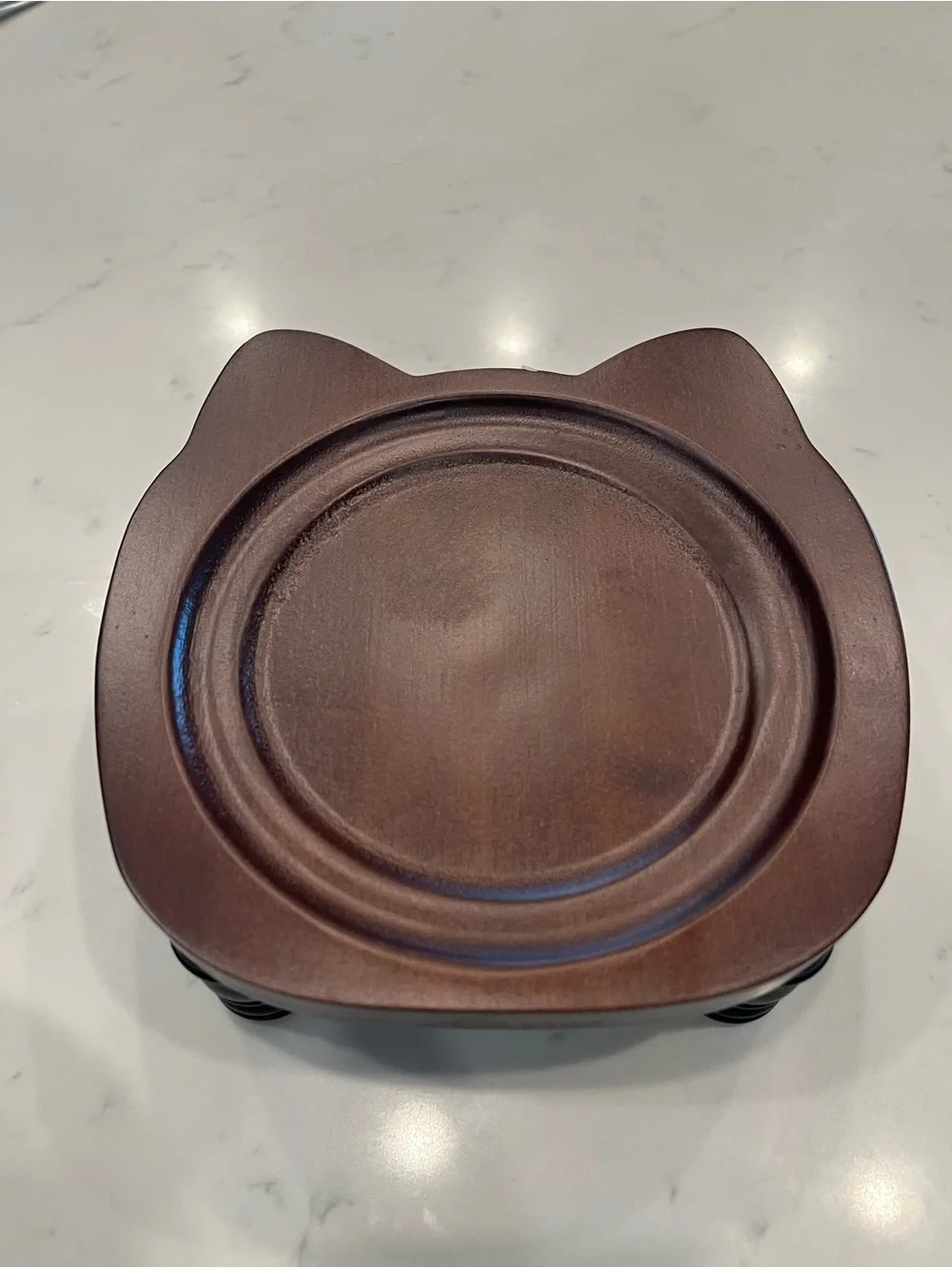 Slow-Feed Cat Bowl with Brown Cat-Shaped Wooden Stand - White Bowl